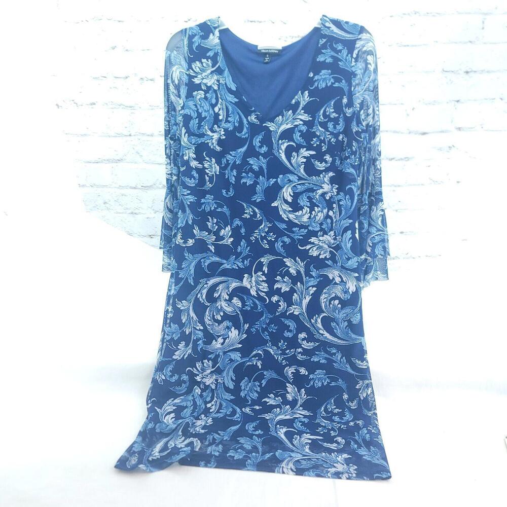 Allison Brittney Navy Small Floral Ruffle Fully Lined Dress